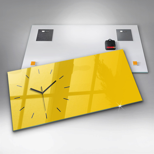 Glass wall clock rectangular Light yellow color