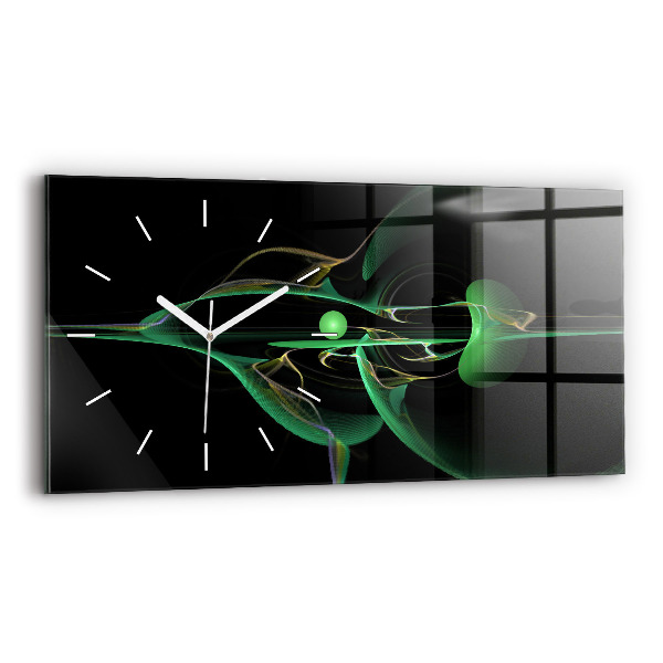 Glass wall clock rectangular Green abstraction