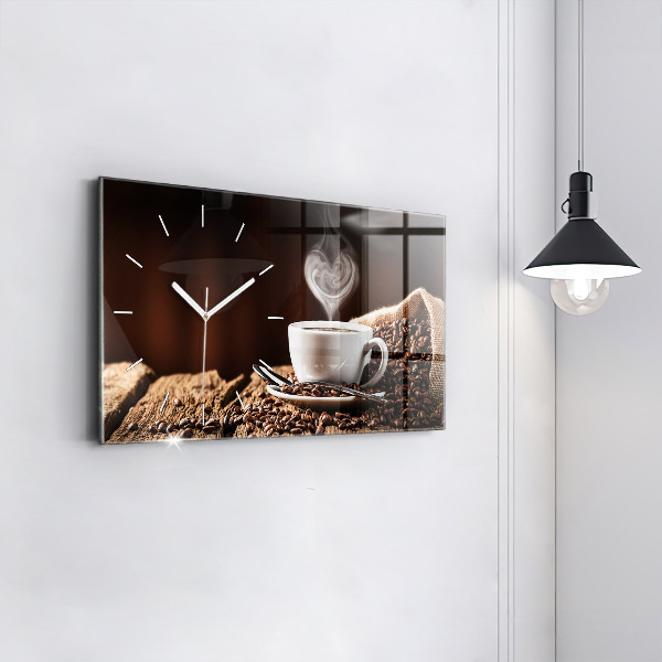 Glass wall clock rectangular A cup of coffee