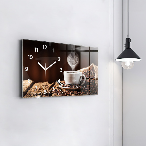 Glass wall clock rectangular A cup of coffee