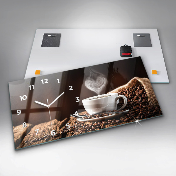 Glass wall clock rectangular A cup of coffee