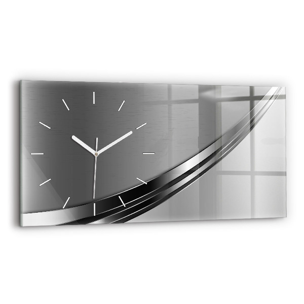 Glass wall clock rectangular Silver lines
