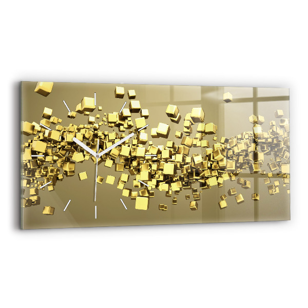 Glass wall clock rectangular Golden squares