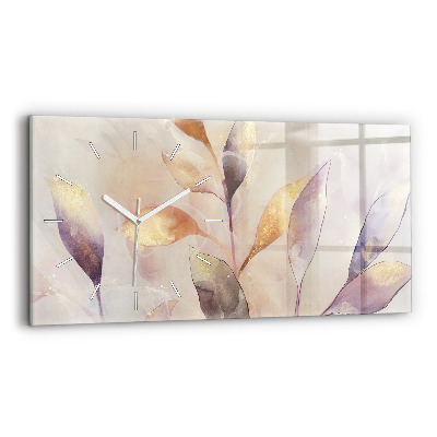 Glass wall clock rectangular Abstract boho leaves