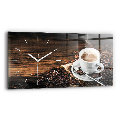 Glass wall clock rectangular Cup and coffee beans