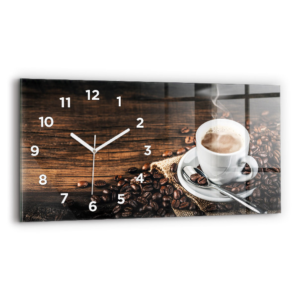 Glass wall clock rectangular Cup and coffee beans