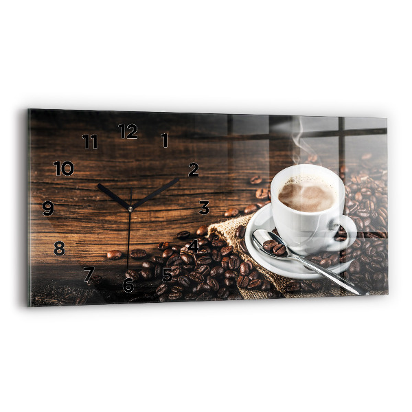 Glass wall clock rectangular Cup and coffee beans