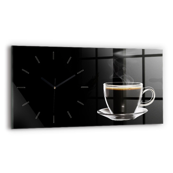 Glass wall clock rectangular Black coffee