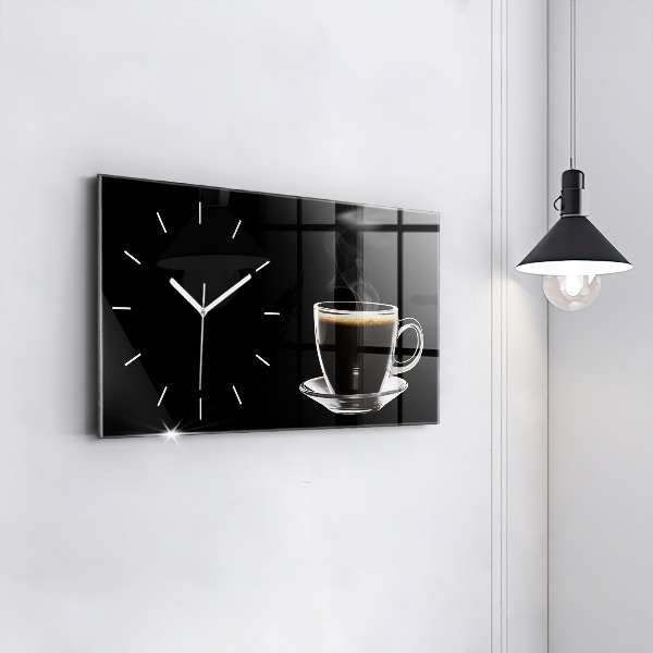 Glass wall clock rectangular Black coffee