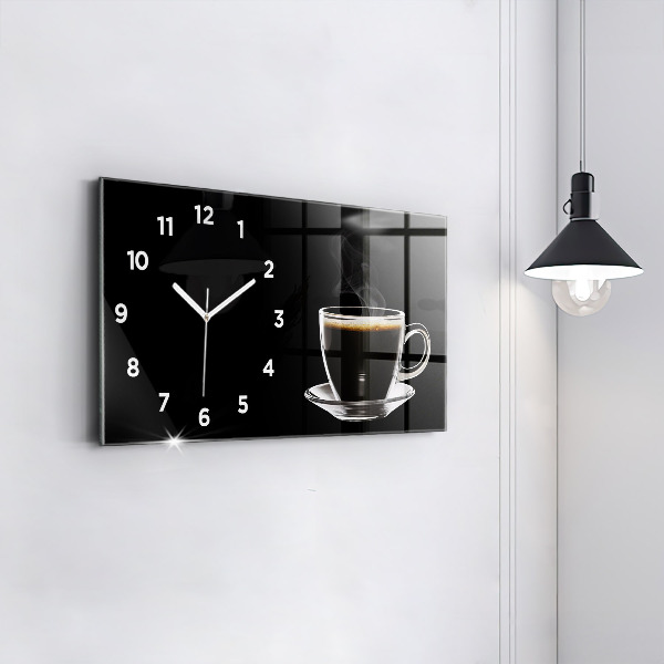 Glass wall clock rectangular Black coffee