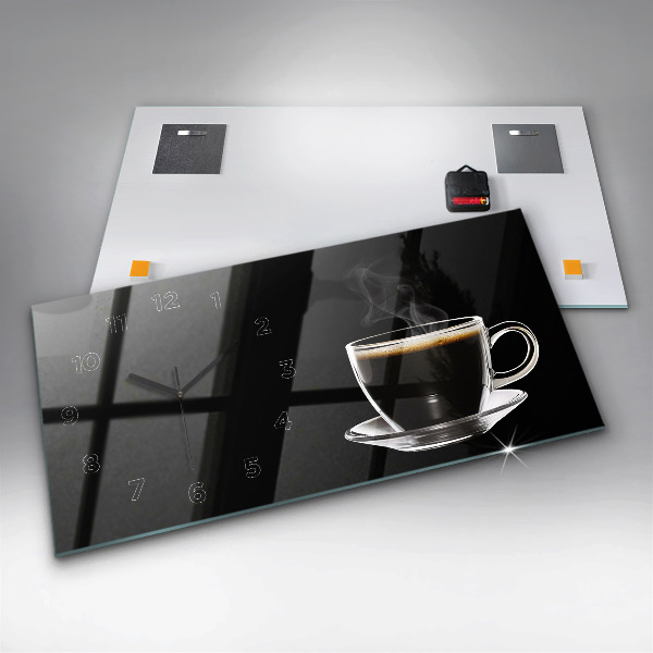 Glass wall clock rectangular Black coffee
