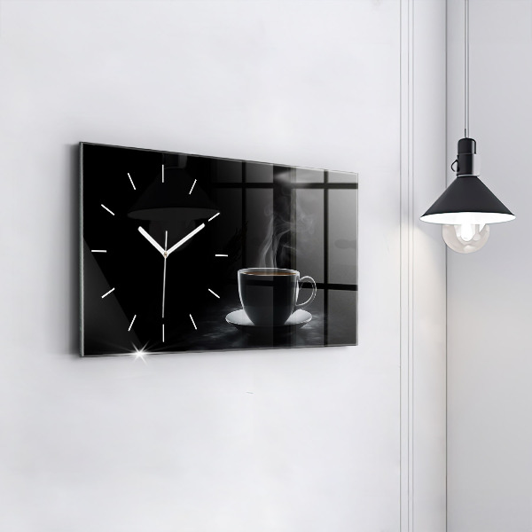 Glass wall clock rectangular A cup of black coffee