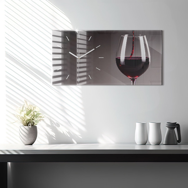 Glass wall clock rectangular A glass of red wine