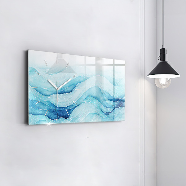 Glass wall clock rectangular Blue clouds