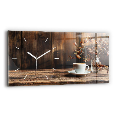 Glass wall clock rectangular A cup of coffee