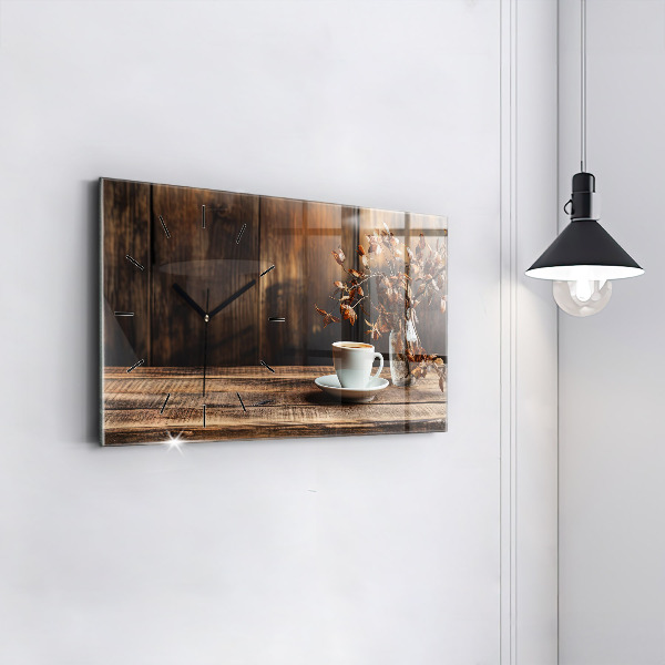 Glass wall clock rectangular A cup of coffee