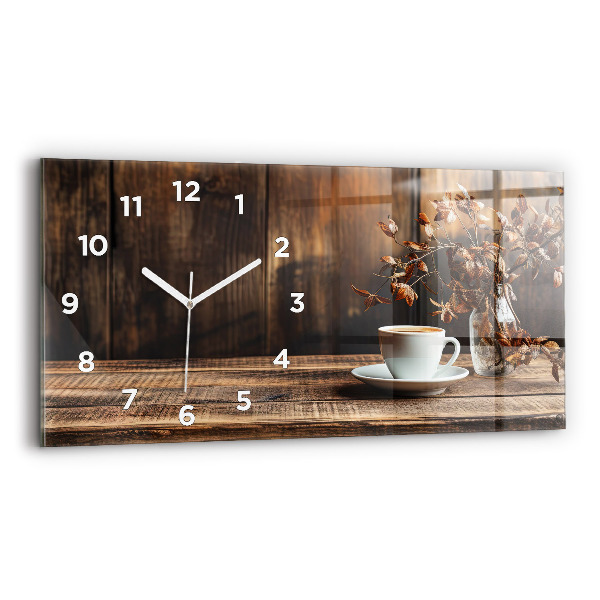 Glass wall clock rectangular A cup of coffee
