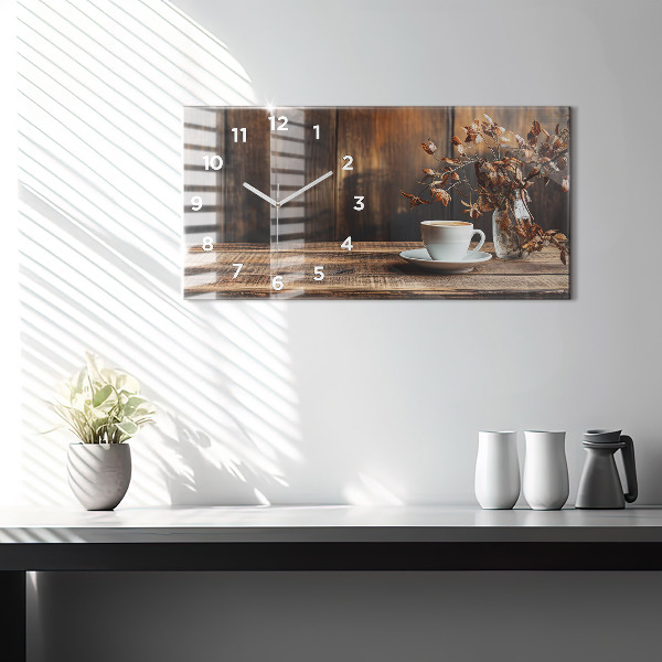 Glass wall clock rectangular A cup of coffee