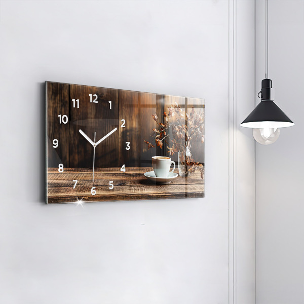 Glass wall clock rectangular A cup of coffee