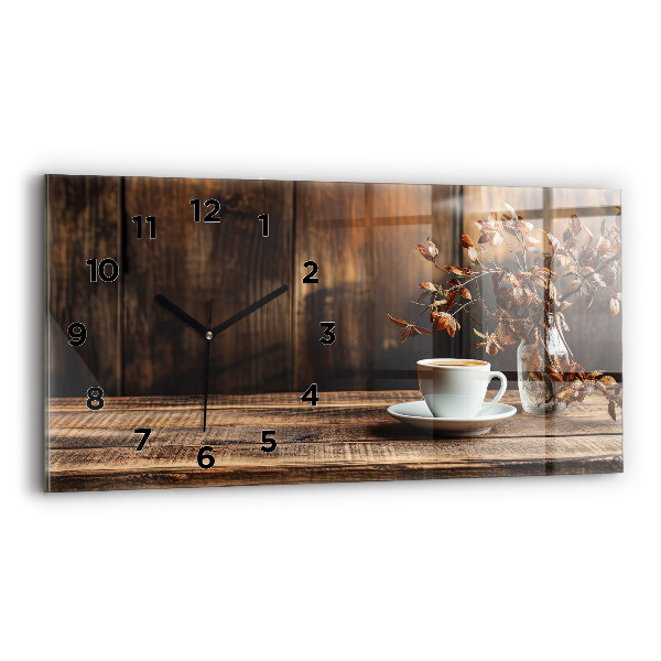 Glass wall clock rectangular A cup of coffee