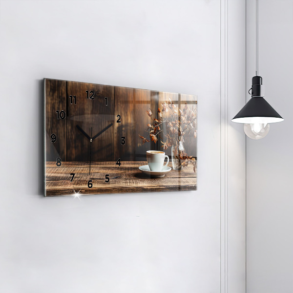 Glass wall clock rectangular A cup of coffee