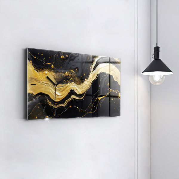 Glass wall clock rectangular Gold marble