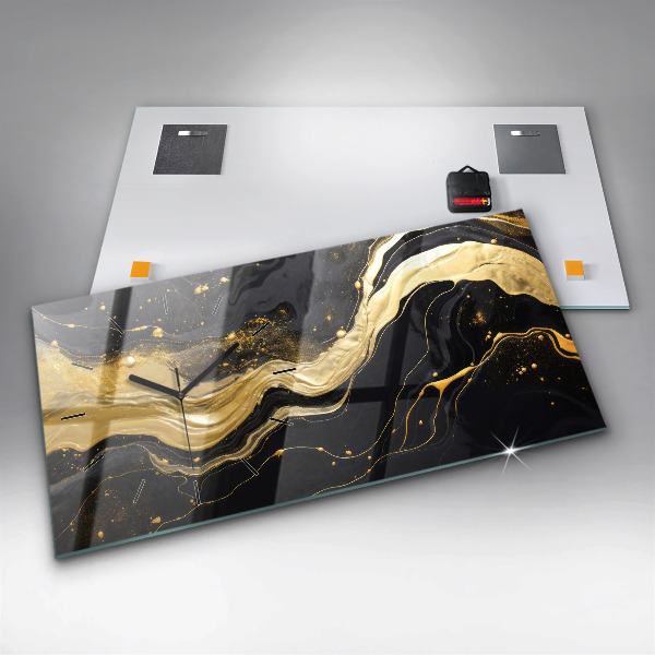 Glass wall clock rectangular Gold marble