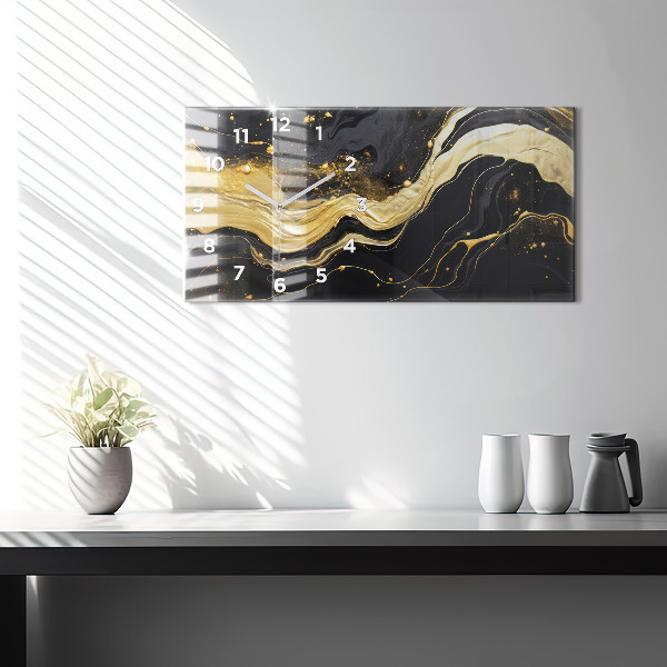 Glass wall clock rectangular Gold marble