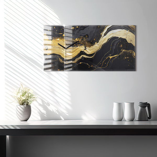 Glass wall clock rectangular Gold marble