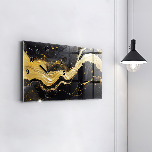 Glass wall clock rectangular Gold marble