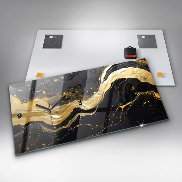 Glass wall clock rectangular Gold marble
