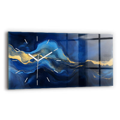 Glass wall clock rectangular Blue marble