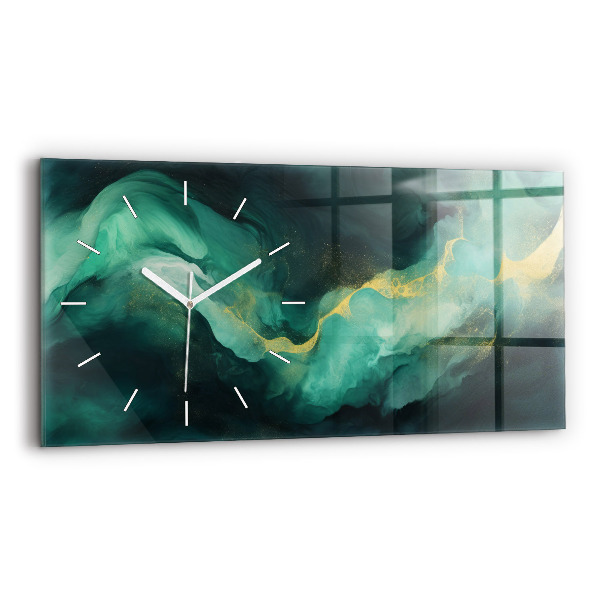 Glass wall clock rectangular Green marble