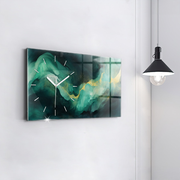 Glass wall clock rectangular Green marble