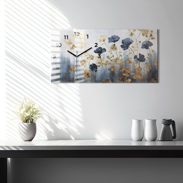 Glass wall clock rectangular Abstract flowers