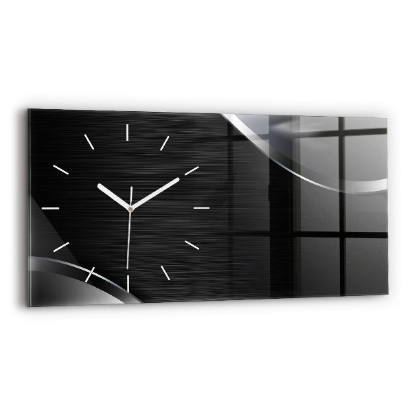 Glass wall clock rectangular Black and silver lines