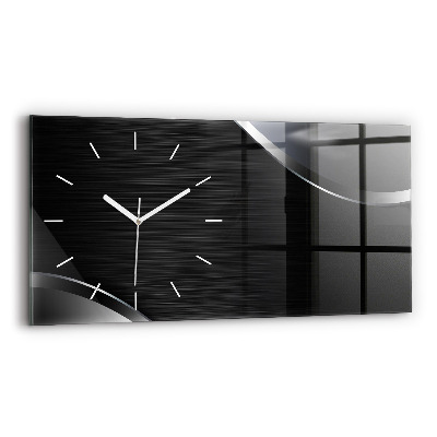 Glass wall clock rectangular Black and silver lines