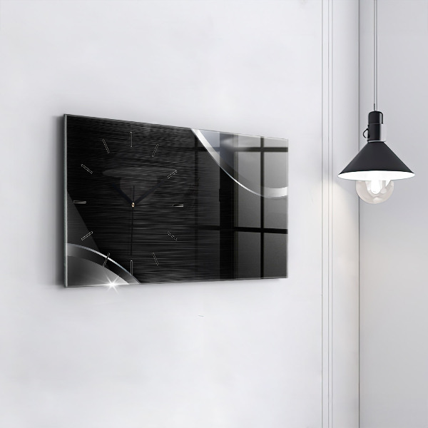 Glass wall clock rectangular Black and silver lines