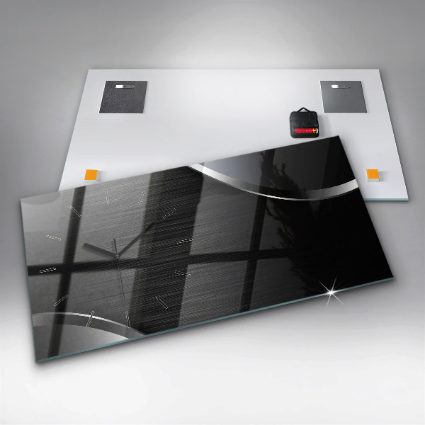Glass wall clock rectangular Black and silver lines