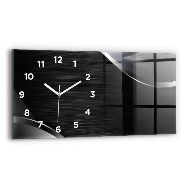 Glass wall clock rectangular Black and silver lines