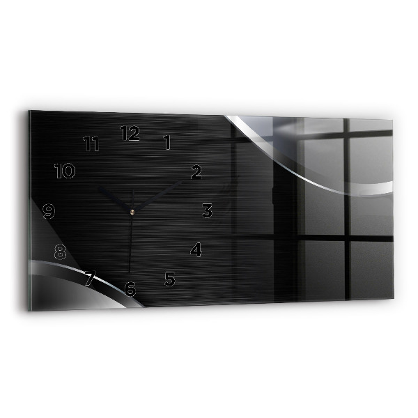 Glass wall clock rectangular Black and silver lines