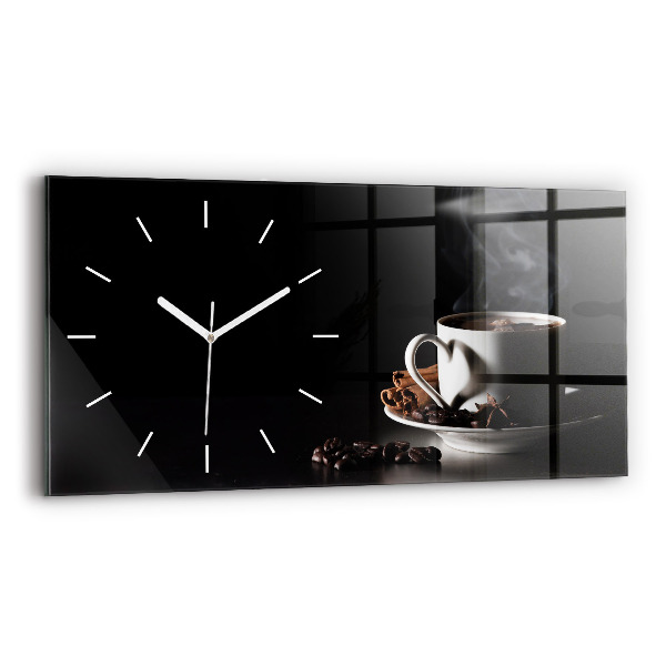 Glass wall clock rectangular A cup of coffee