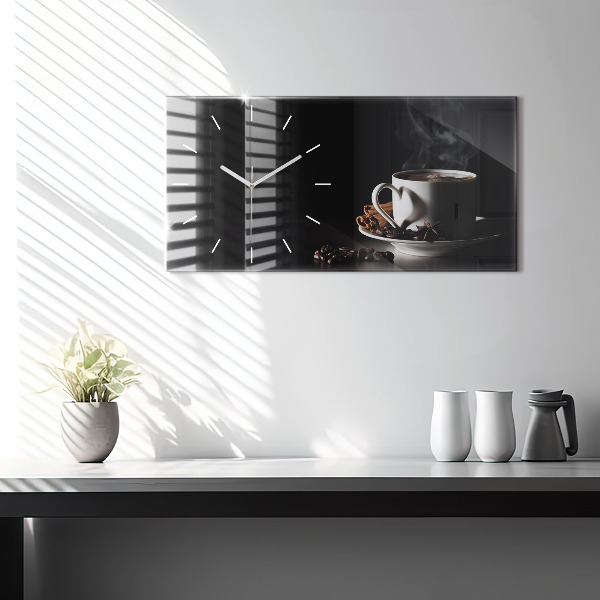 Glass wall clock rectangular A cup of coffee