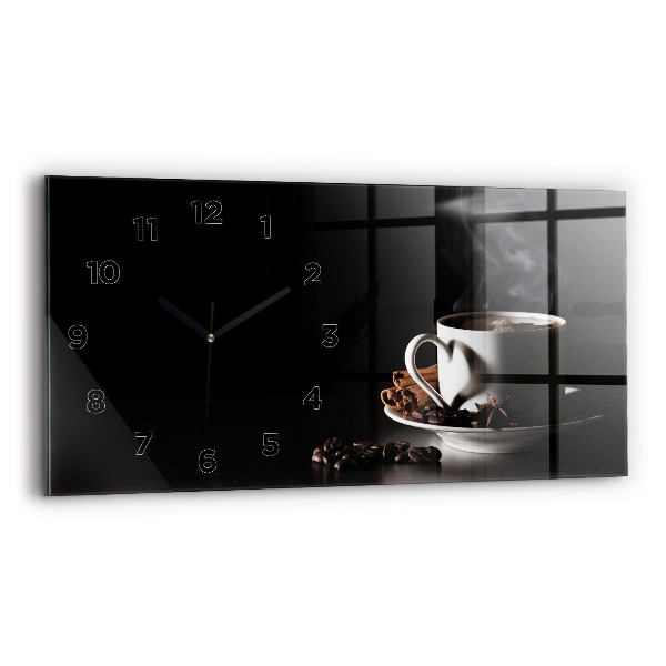 Glass wall clock rectangular A cup of coffee