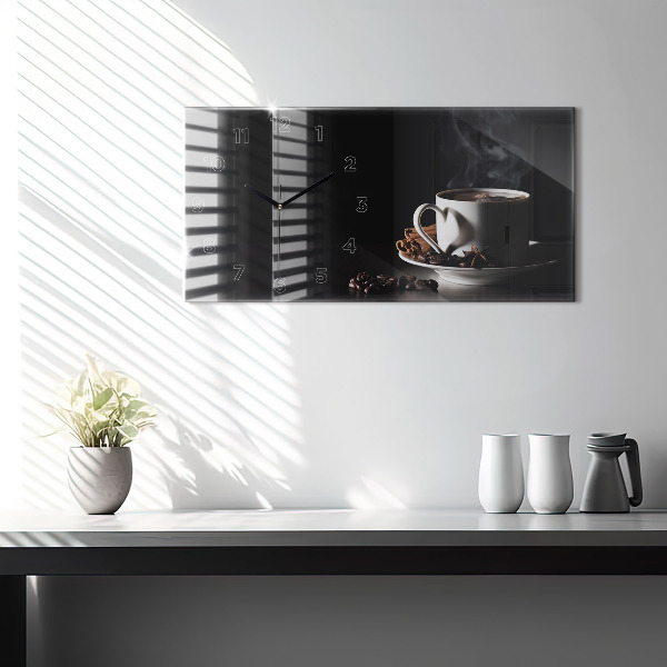 Glass wall clock rectangular A cup of coffee