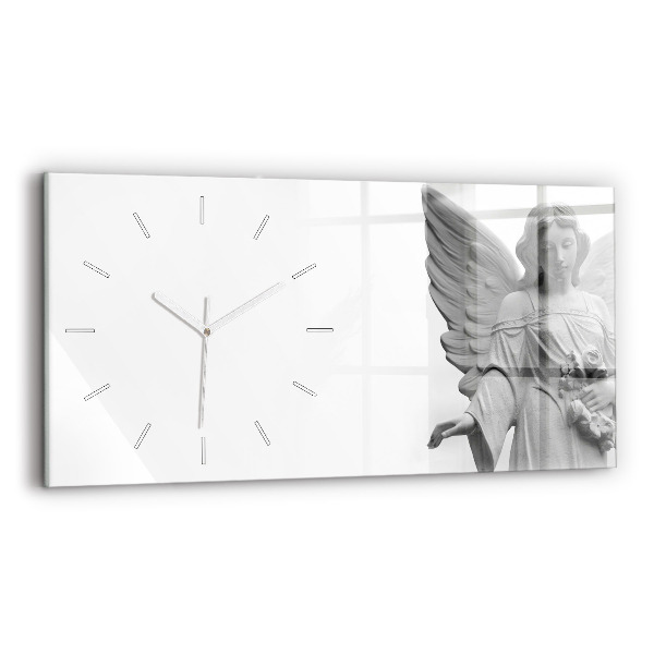 Glass wall clock rectangular Sculpture of an angel with wings