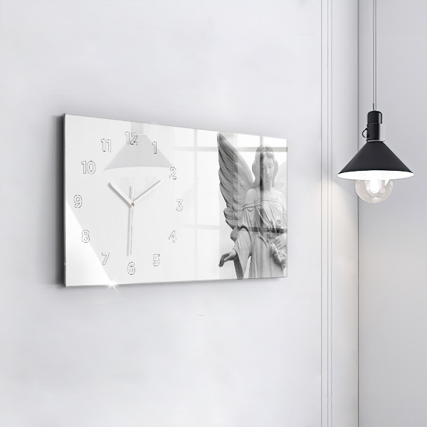 Glass wall clock rectangular Sculpture of an angel with wings