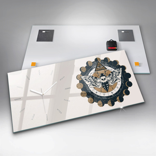 Glass wall clock rectangular Moon Phases and the Eye