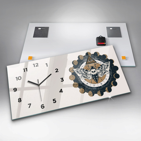 Glass wall clock rectangular Moon Phases and the Eye