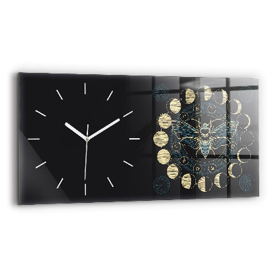 Glass wall clock rectangular Moon Phases and Insect